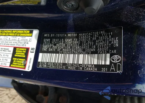 2011 Toyota Corolla Le from USA, damaged, VIN 2T1BU4EE7BC729579